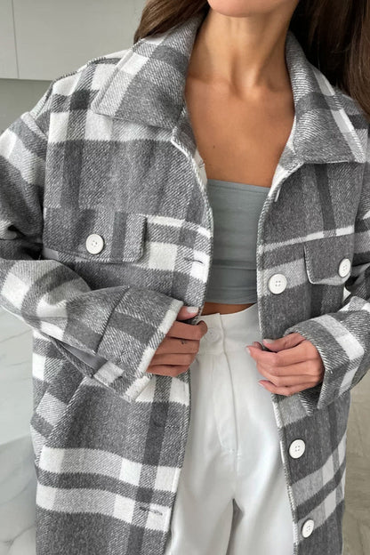 Woolen Plaid Belted Chic Thick Coat