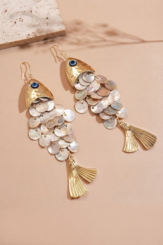 Fish-shaped Shell Tassel Ear Hooks
