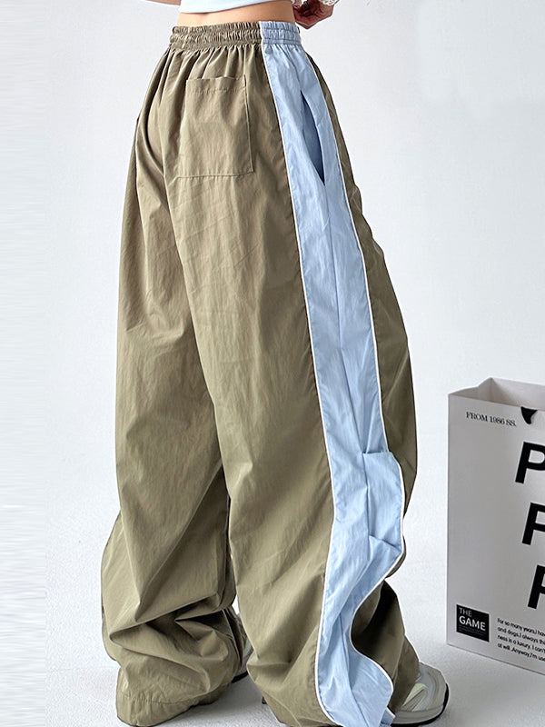 Contrast Color Panel Pleated Wide Leg Pants