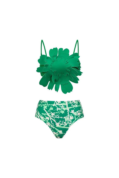 Conjunto de bikini con estampado floral verde