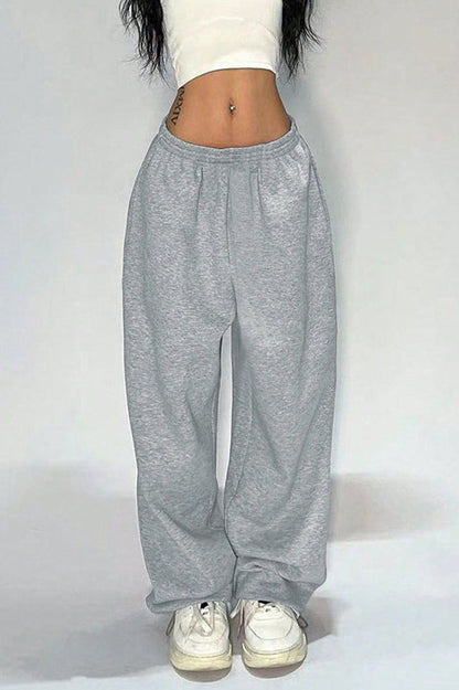 Street Trendy Loose Solid Wide Leg Straight Pants