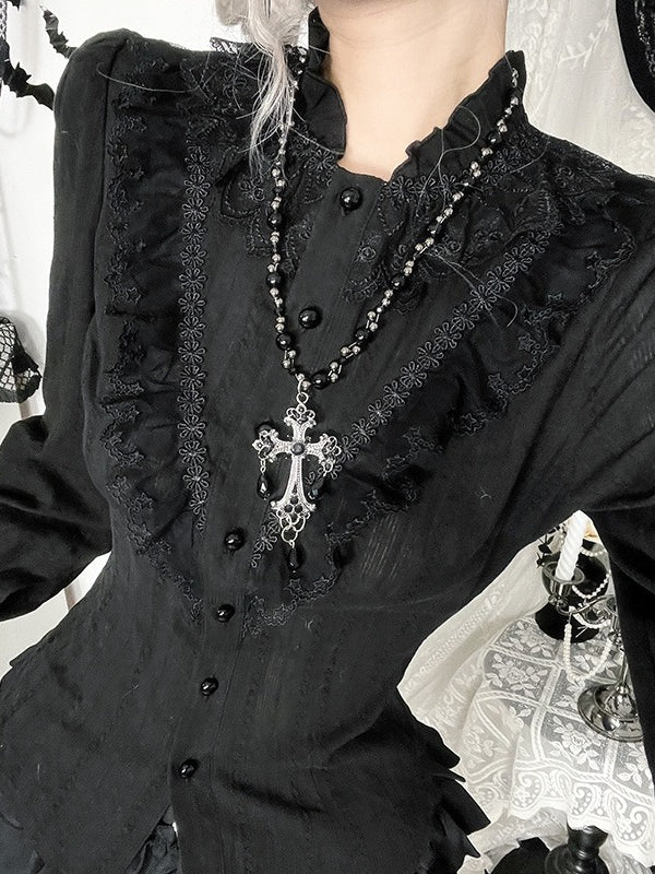 Edgy Dark Slim Long Sleeve Blouse