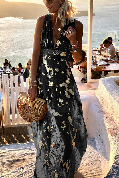 Vacation style waist shaping slim figure party sexy V-neck long dress