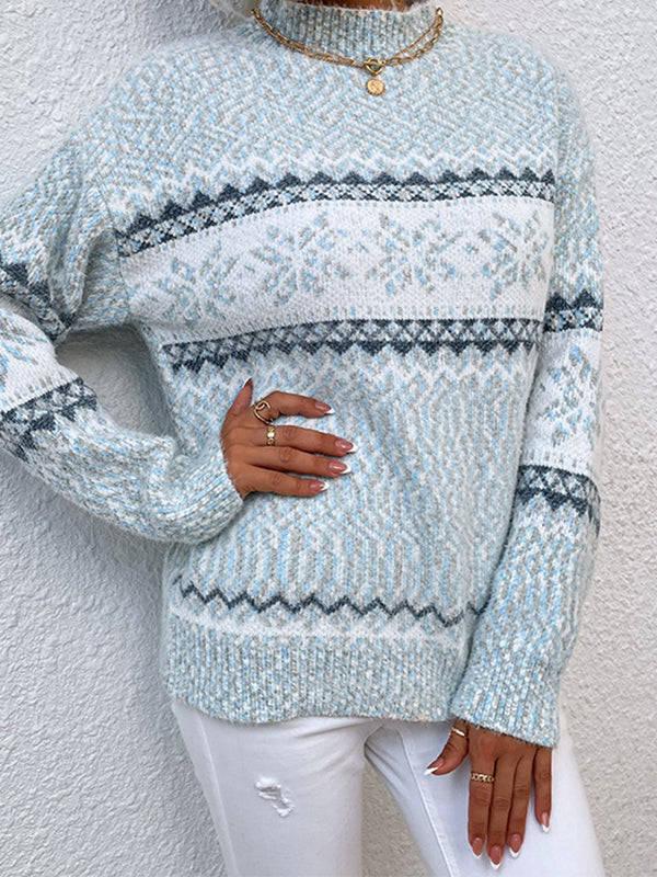 Snowflake Jacquard Mock Neck Sweater