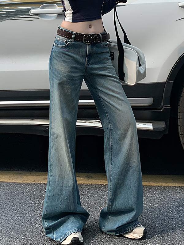 Retro Water Mark Design Flare Jeans