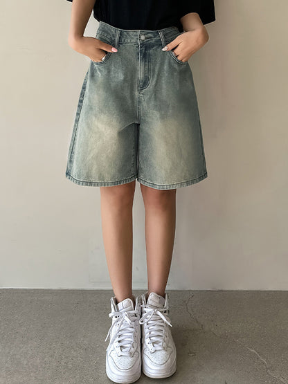Vintage Loose Straight Denim Shorts