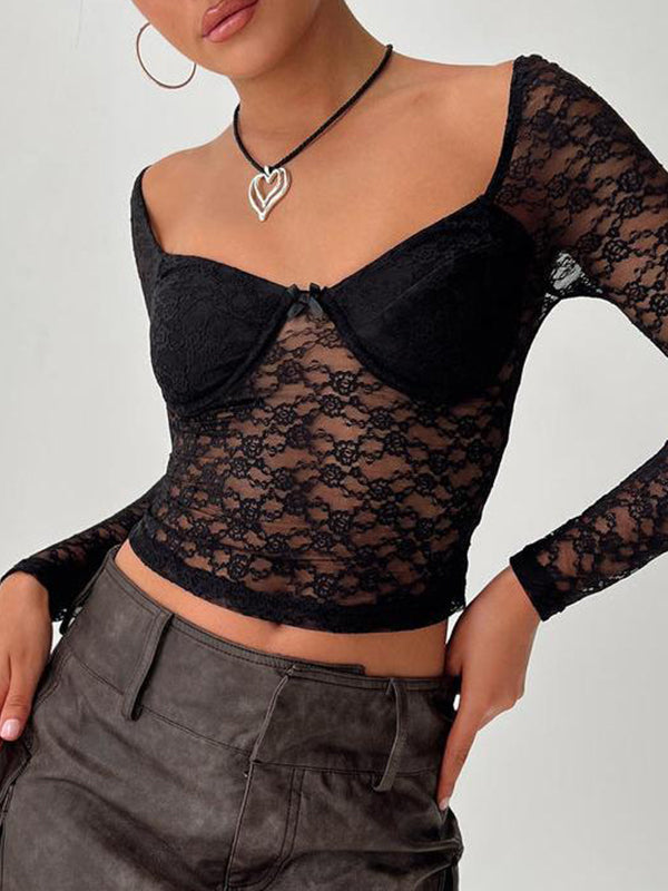 See Through Lace Long Sleeve Tee