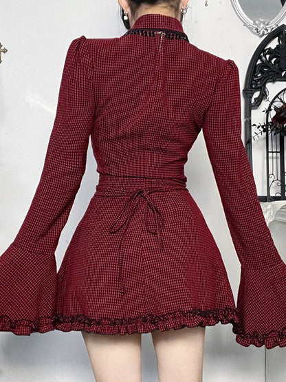 Gothic Dark Plaid Shirt Mini Dress