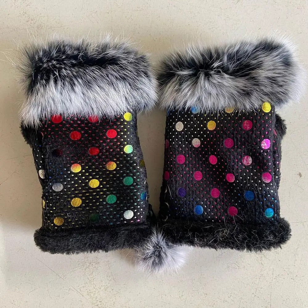 Thicken Fur Leopard Fingerless Gloves