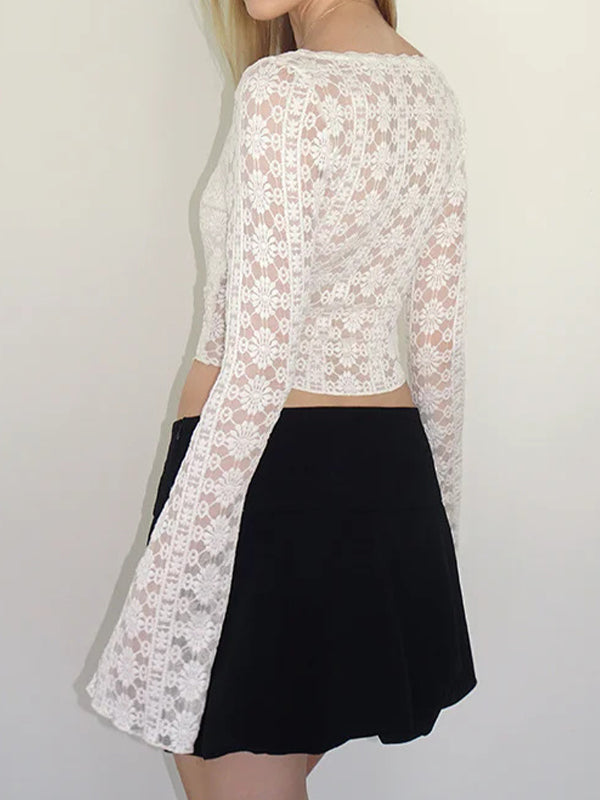 Solid Color Lace Long Sleeve Tee