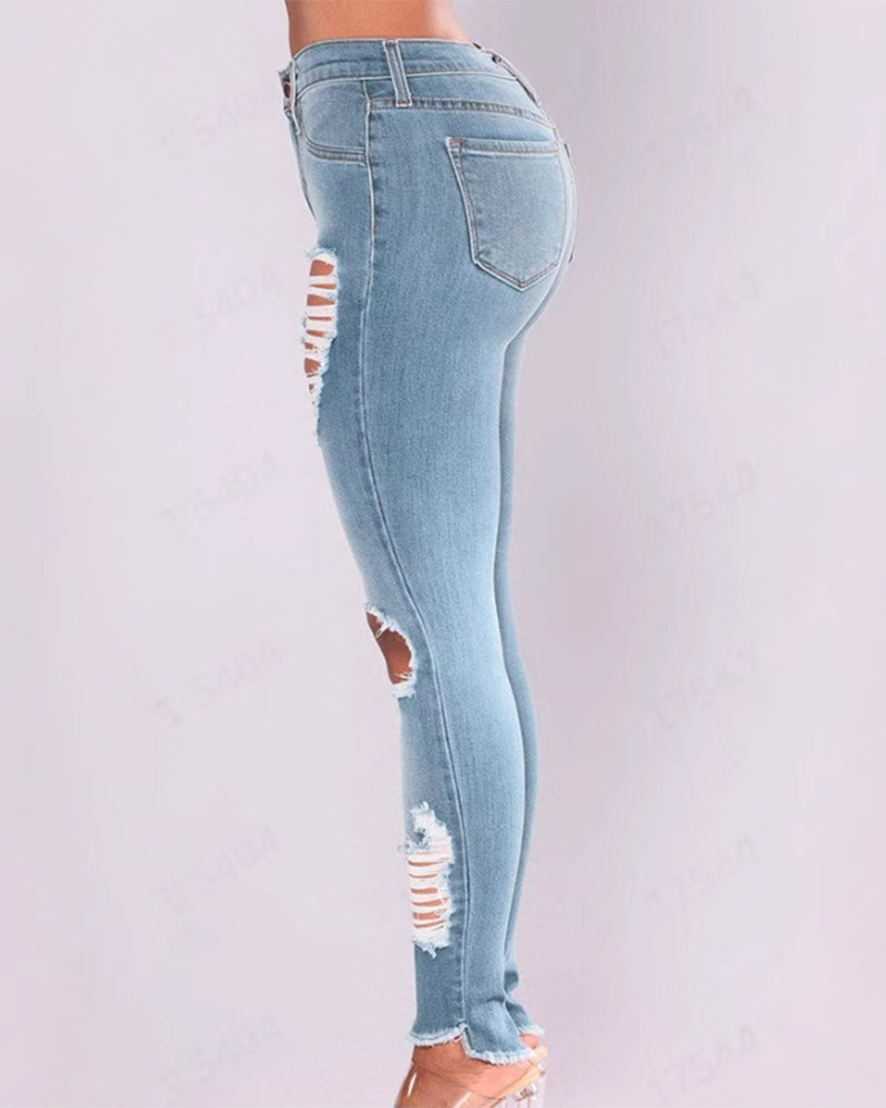 Tight Slim Hip-Lifting Broken Hole Jeans