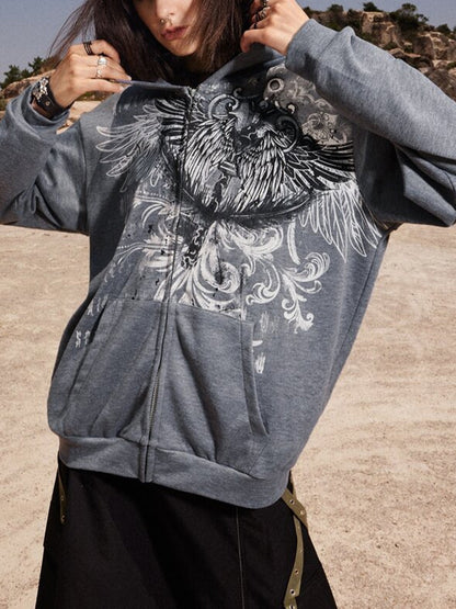 Eagle print loose baggy hoodie