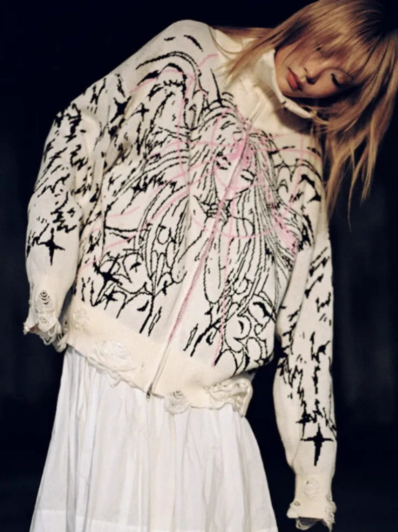 Y2K Angel Cartoon Print Zipper Coat