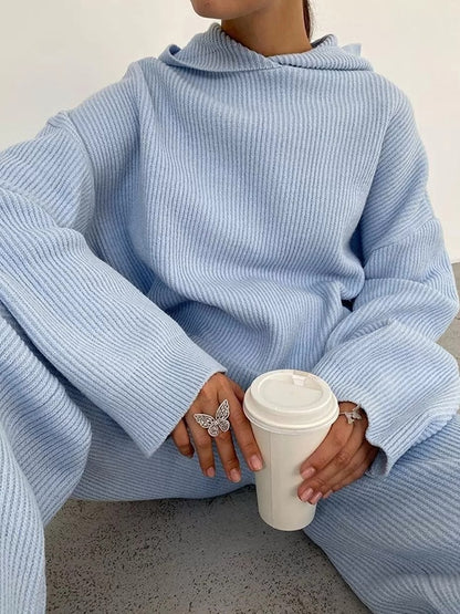 Solid Oversized Hoodie & Drawstring Wide Leg Pants Set