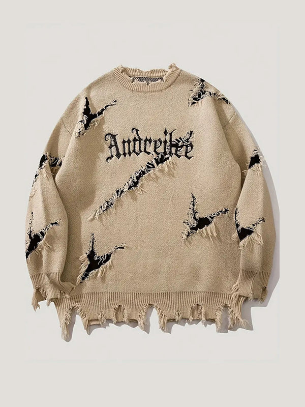 Oversized Sweater With Ripped Letters