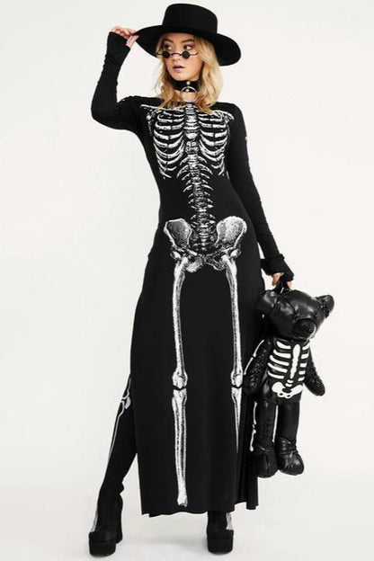 Dark Gothic Skull Print Maxi Dress