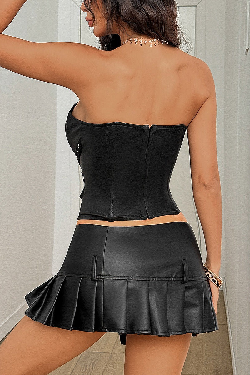 Strapless Leather Lace Sheer Corset