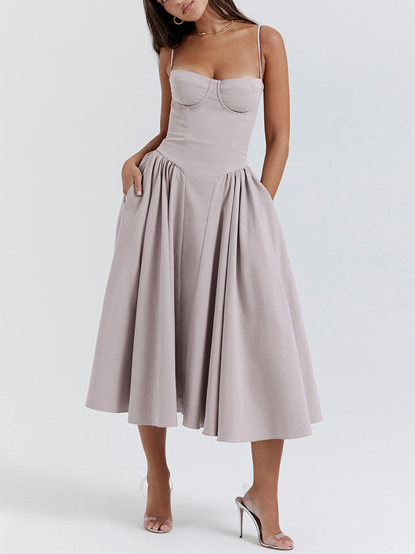Vintage Solid Cami Midi Dress