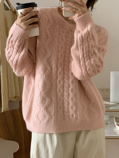 Solid Cable Knit Pullover Sweater