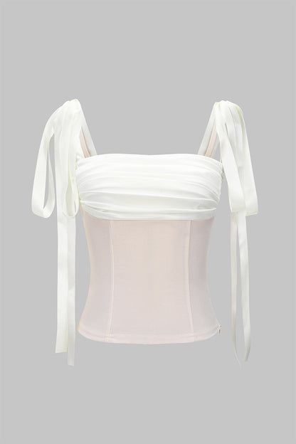 Satin Ruched Tie-Up Slip Cami Top