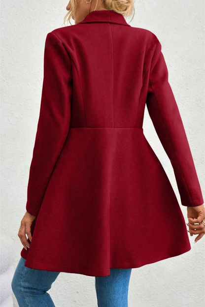 Solid Lapel Double-Breasted Thickened Wool Blend  Overcoat