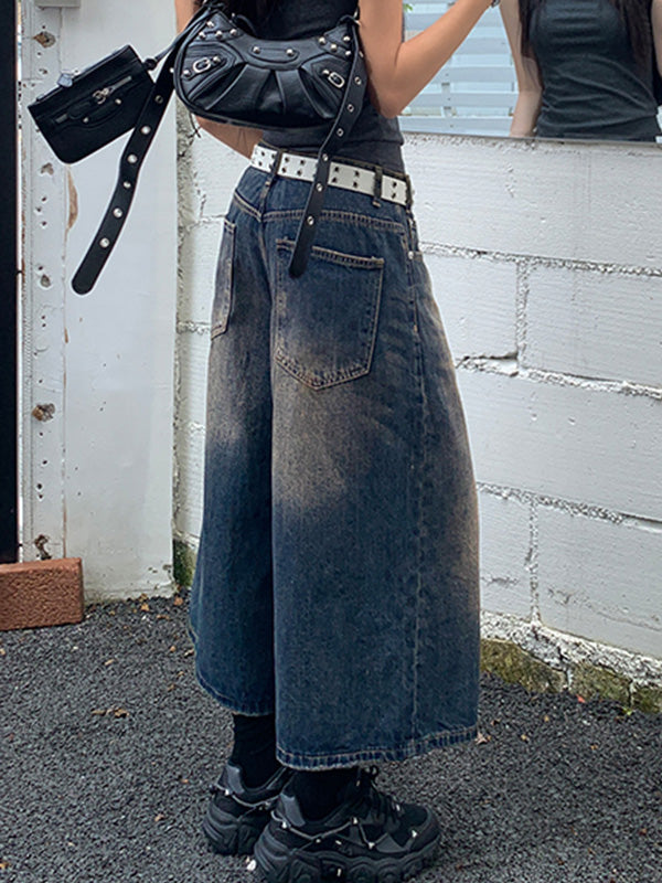 Vintage Distressed Wide Leg Denim Shorts