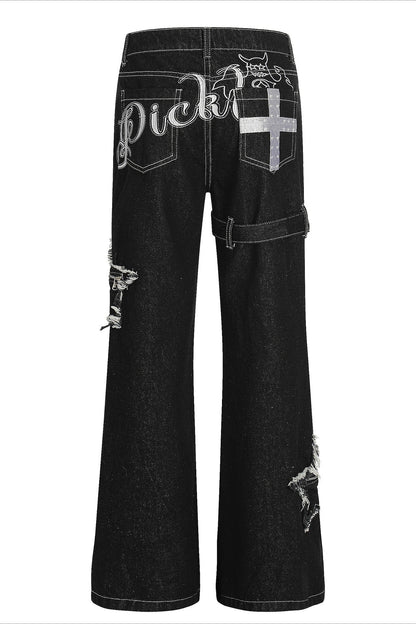 Star Patch High Waist Bootcut Pants