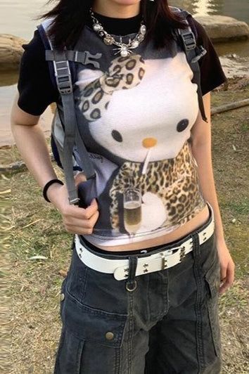 Y2K Retro Crew Neck Fitted Crop Top