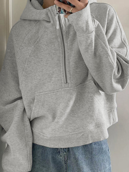 Solid Half Zip Oversized Hoodie