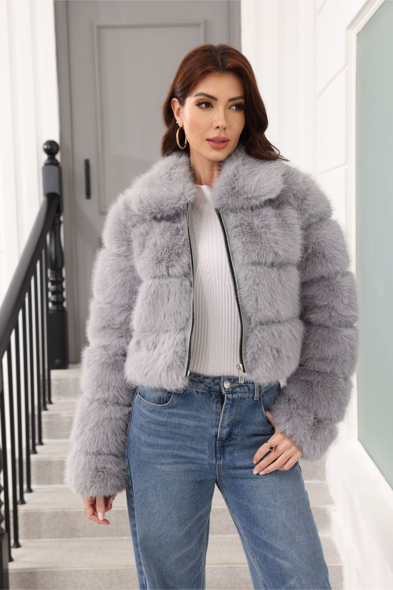 Elegant Short Faux Fur Classic Coat