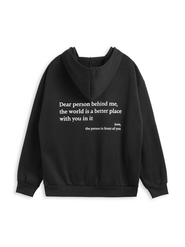 Letter Print Kangaroo Pocket Drawstring Oversized Hoodie