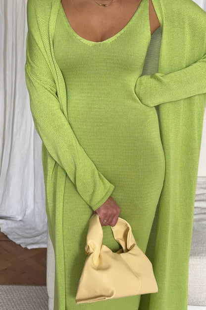 Solid V Neck Cotton Knit Bodycon Two Piece Set