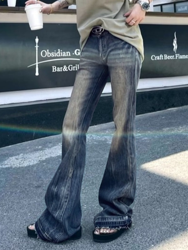 Vintage Embroidery Low Rise Raw Trim Flare Jeans