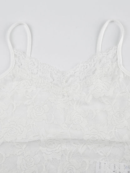 White Vintage Perspective Lace Slim Cami Top
