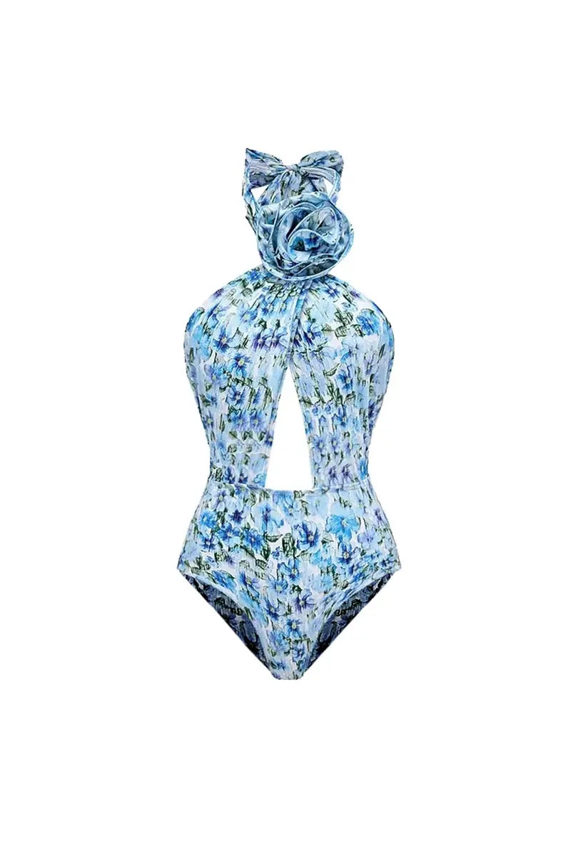 Conjunto de una pieza sin tirantes con cuello halter floral