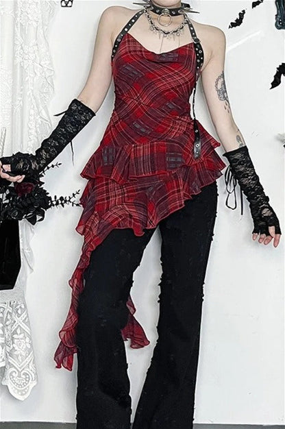 Y2K E-girl Punk PU Patchwork Tank Top