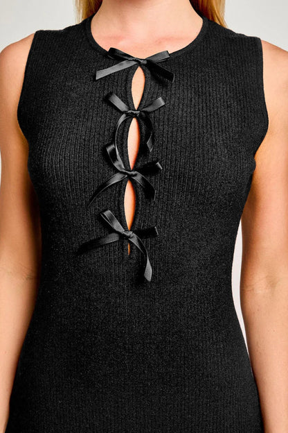 Sleeveless Bow Cutout Knit Sweater Dress