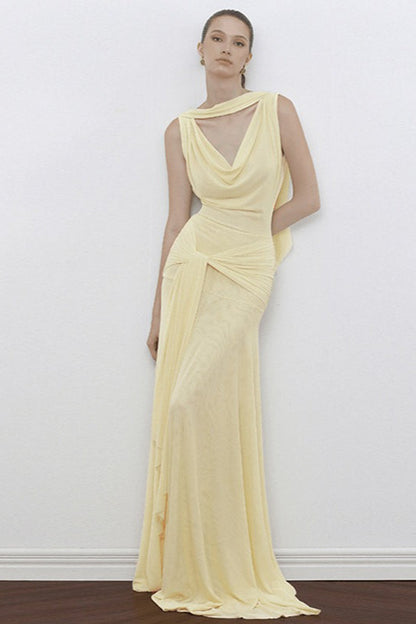Sheer Mesh Back Tie-Waist Wrap Dress