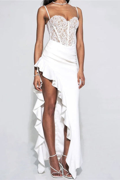 Lace Ruffle Hem Bodycon Cocktail Dress