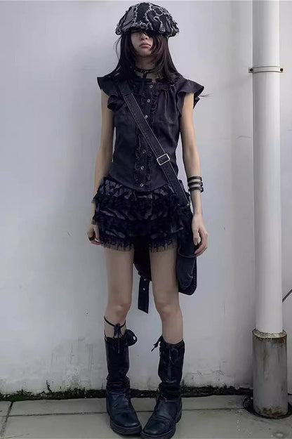 Dark Punk Puffy Tulle Skirt