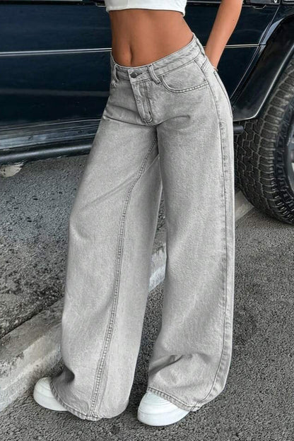Vintage Low Rise Washed Straight Leg Jeans