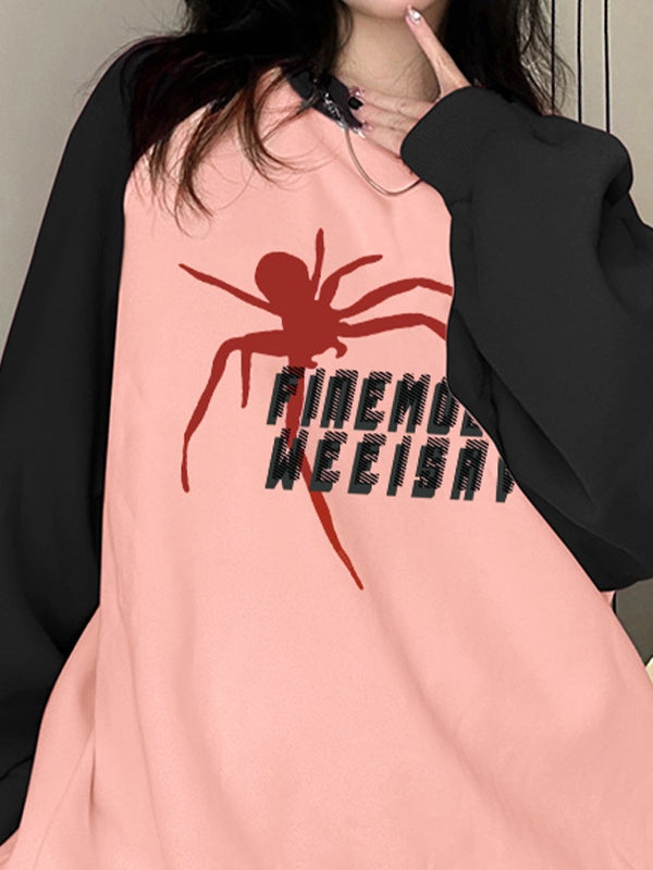 Contrast Color Spider Print Raglan Sweatshirt