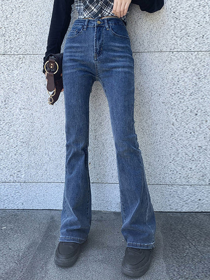 Vintage Blue Wash High Rise Slim Flare Jeans