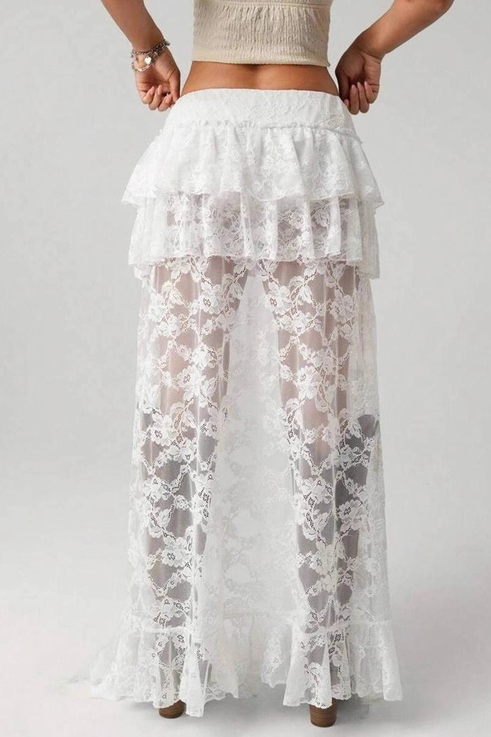 Asymmetric Denim Sexy Lace Design Skirt