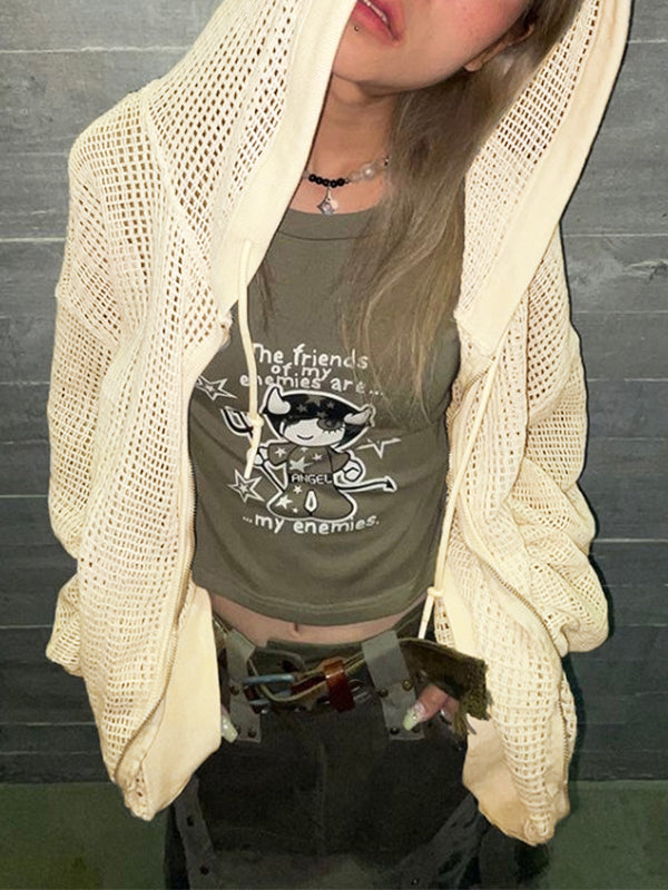 Knit All Over Cutout Hooded Cardigan