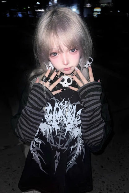 Y2K Dark Grunge Rock Printed Layered Versatile T-shirt