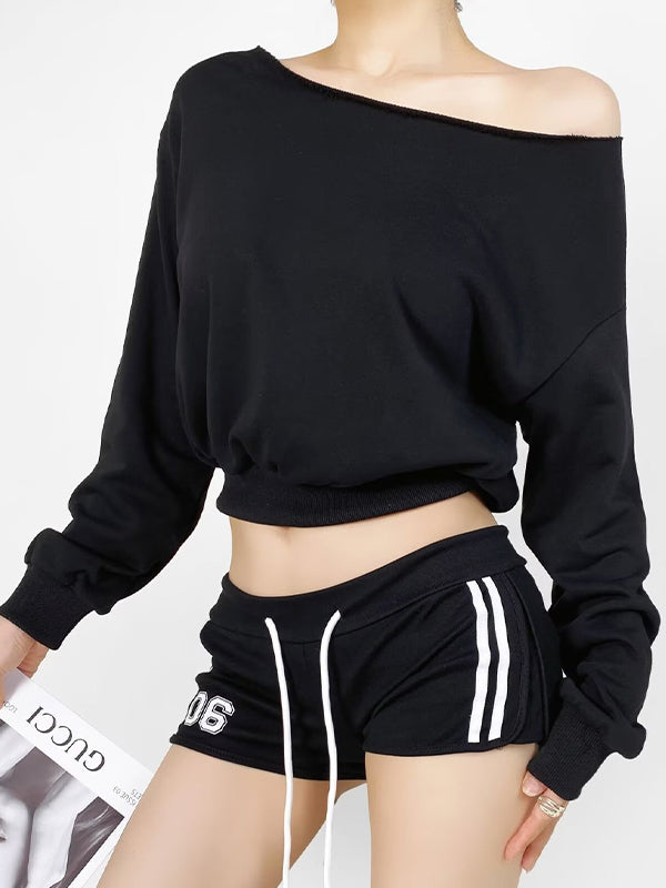 Off-The-Shoulder Long Sleeves With Bateau Neckline Sweatshirts