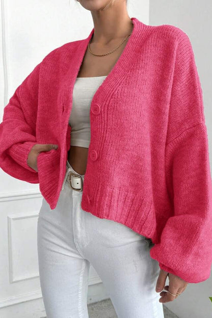 Marled V Neck Bell Sleeve Cardigan