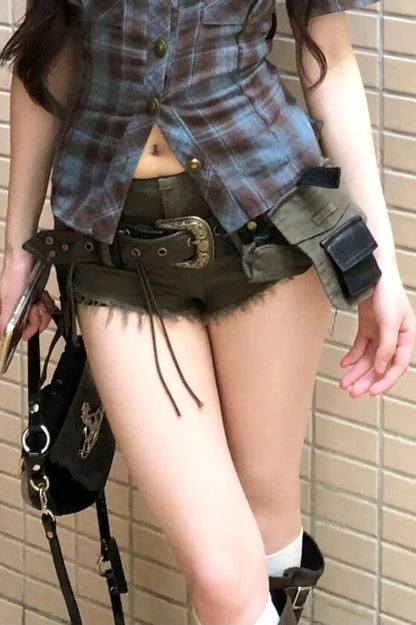 Fashion Y2K Punk Gothic Low Waist Belted Micro Shorts