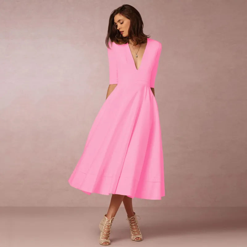 Vestido mini de manga corta con escote en V y corte A para mujer | Ideal para primavera/verano